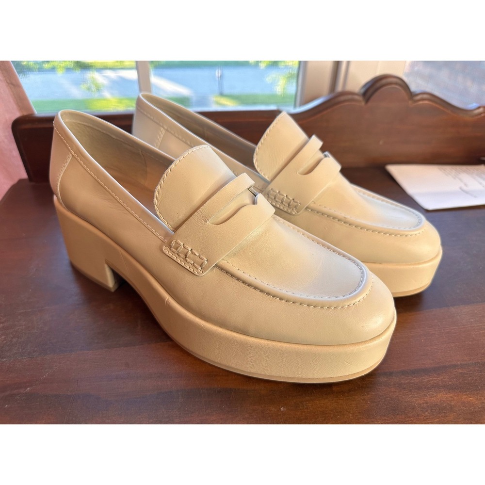 Dolce Vita Women 10 Cream Leather Platform Penny Loafers Chunky Block Heel Shoe